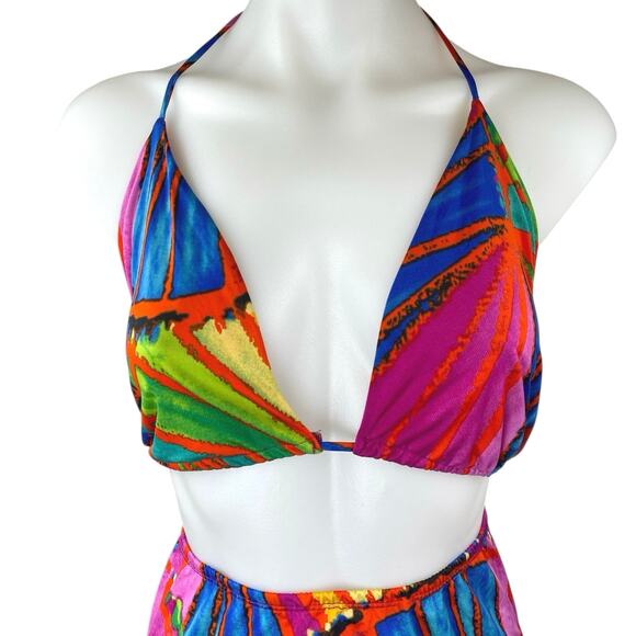 Fashion Nova Multicolor Tie Dye Halter Plunging Two Piece Bikini Swimwear Sz 2X - Picture 3 of 4